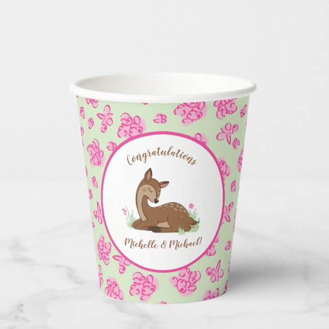 Gobelets En Papier Baby shower du cerf Animaux des bois (Recto)