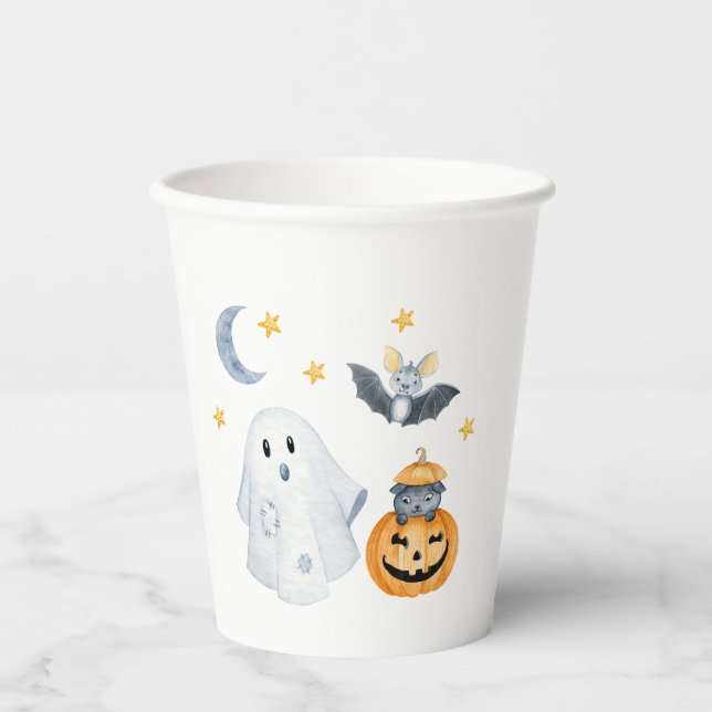 Gobelets En Papier Baby shower du Citrouille fantôme d'Halloween Litt (Recto)