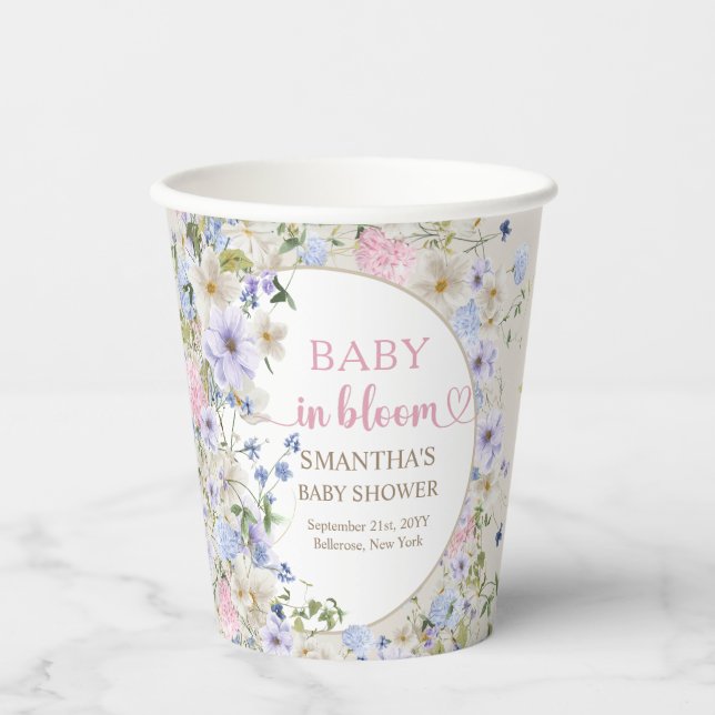 Gobelets En Papier Baby shower du jardin du Fleur sauvage de printemp (Recto)