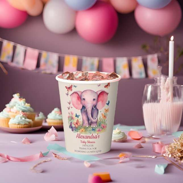 Gobelets En Papier Baby shower éléphant bébé (Créateur téléchargé)