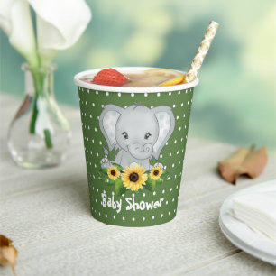 Gobelets En Papier Baby shower Eléphant mignon