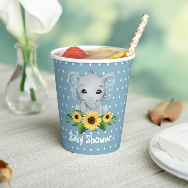 Gobelets En Papier Baby shower Eléphant mignon (Insitu)