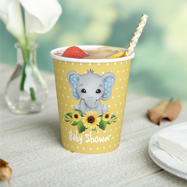 Gobelets En Papier Baby shower Eléphant mignon (Insitu)
