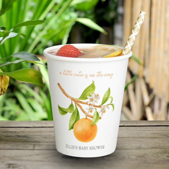 Gobelets En Papier Baby shower esthétique Little Cutie (A little cutie is on the way | Personalized paper cups for baby shower)
