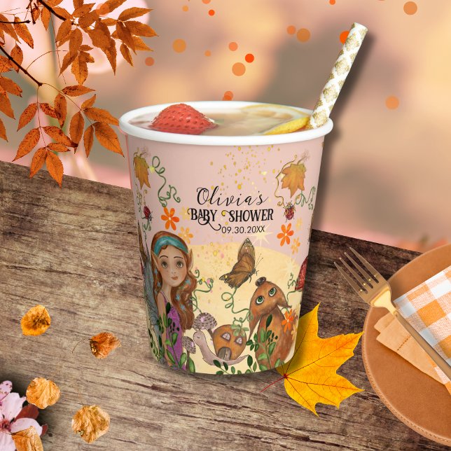 Gobelets En Papier Baby shower Fée d'automne enchanté sur mesure (Enchanted Autumn Fairy Baby Shower Custom Paper Cups)