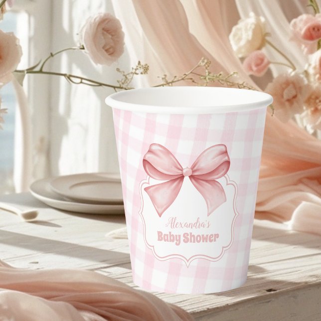Gobelets En Papier Baby shower fille Bow Aquarelle rose (Créateur téléchargé)