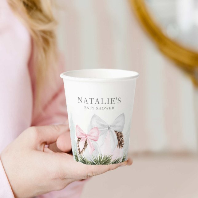 Gobelets En Papier Baby shower Fille de Noël personnalisé (Christmas Pink Girl Baby Shower Paper Cups)
