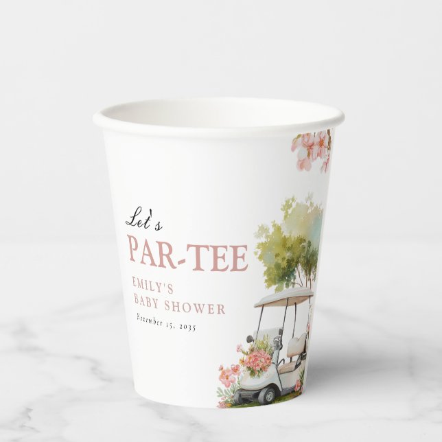 Gobelets En Papier Baby Shower Fille Golf Let's Par-tée (Recto)