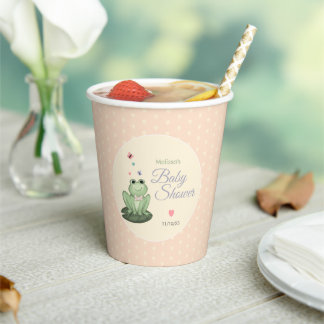 Gobelets En Papier Baby Shower Fille Rose Pastel Fantaisiste Grenouil