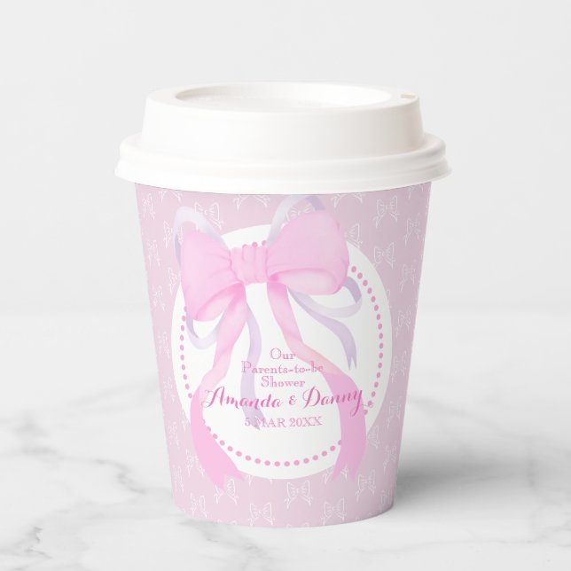 Gobelets En Papier Baby Shower Fille Ruban Rose  (Recto)