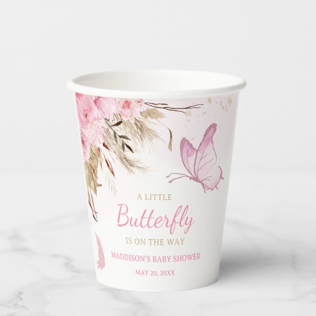 Gobelets En Papier Baby Shower Fleur Papillon  (Recto)