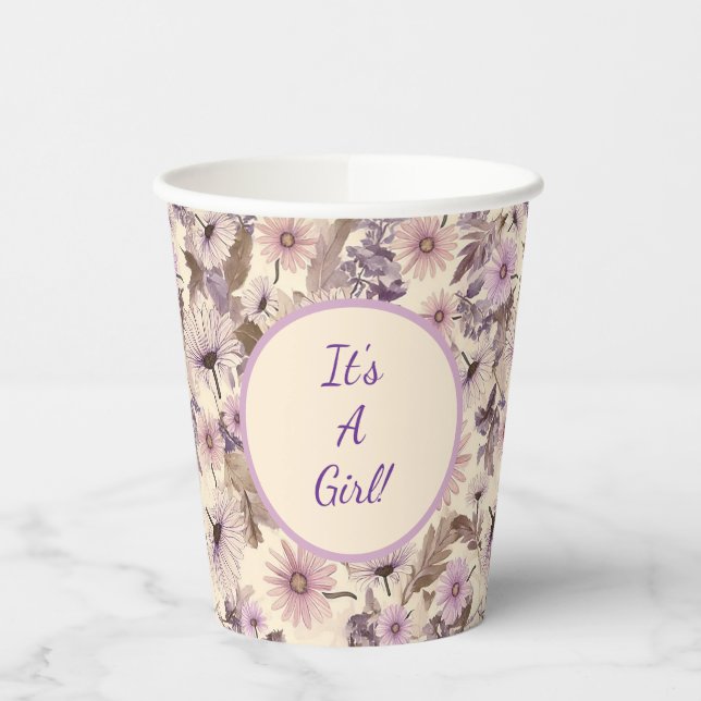 Gobelets En Papier Baby shower Fleur sauvage vintage (Gauche)