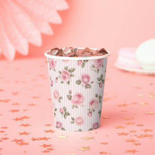 Gobelets En Papier Baby Shower Fleurs Roses Vintage