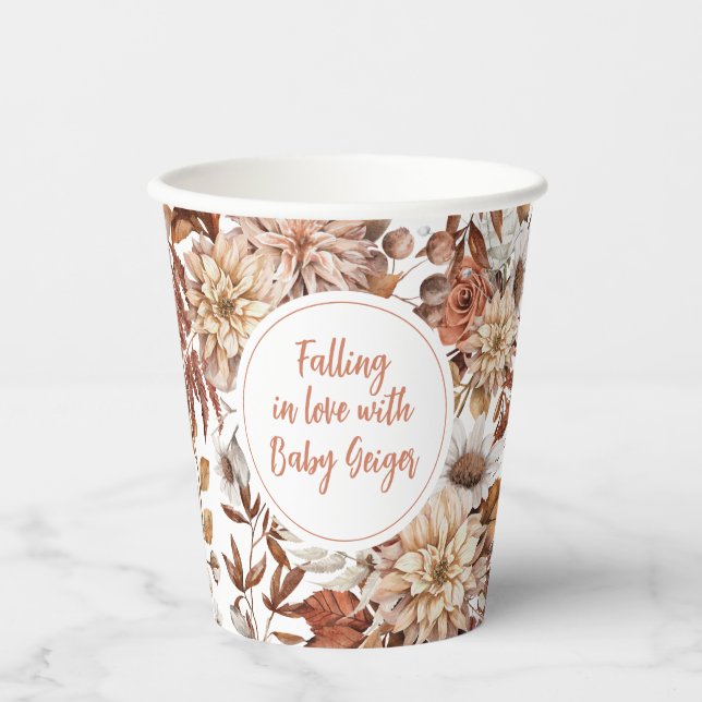 Gobelets En Papier Baby Shower Floral Aquarelle d'Automne (Recto)