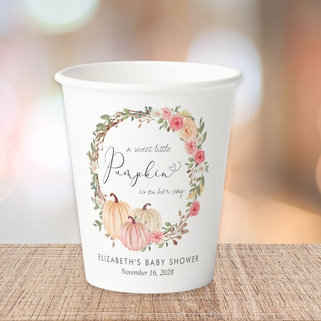 Gobelets En Papier Baby shower Floral Citrouille rose fille (Créateur téléchargé)