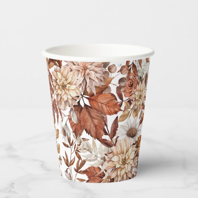 Gobelets En Papier Baby shower floral de l'aquarelle d'automne (Recto)