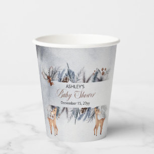 Gobelets En Papier Baby shower floral hivernal rustique