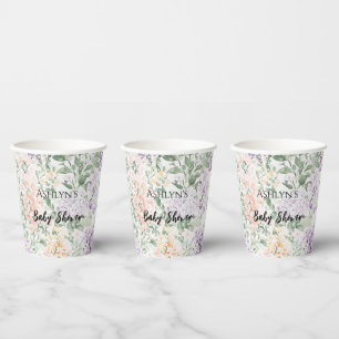 Gobelets En Papier Baby shower Floral Lavande Lavande Lactée Chic Pea