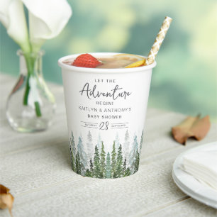 Gobelets En Papier Baby shower forestier de pins d'aquarelle