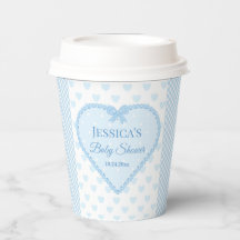 Baby Shower Garçon Cœur en Dentelle Gingham Bleu
