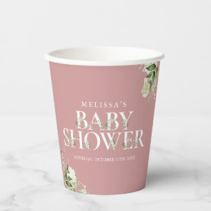 Gobelets En Papier Baby-Shower Garçon Rose Poussiéreuse et Verdure