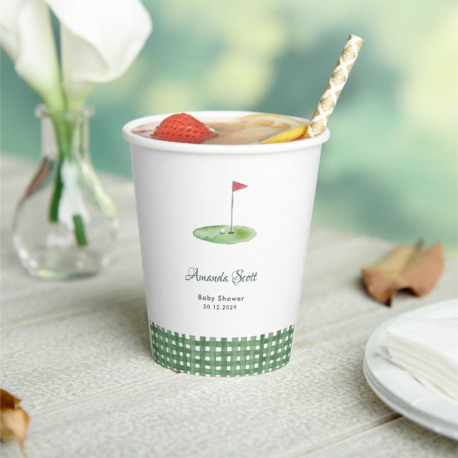 Gobelets En Papier Baby Shower Gingham Vert de Golf (Insitu)
