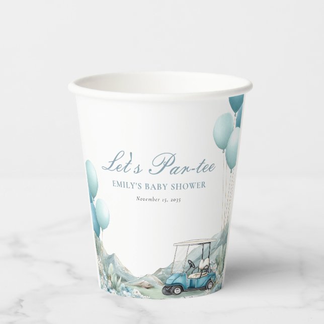 Gobelets En Papier Baby Shower Golf Faisons La Fête Bleu (Recto)