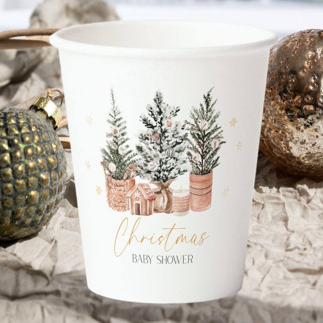 Gobelets En Papier Baby shower hiver Rustique de Noël Arbres (Créateur téléchargé)