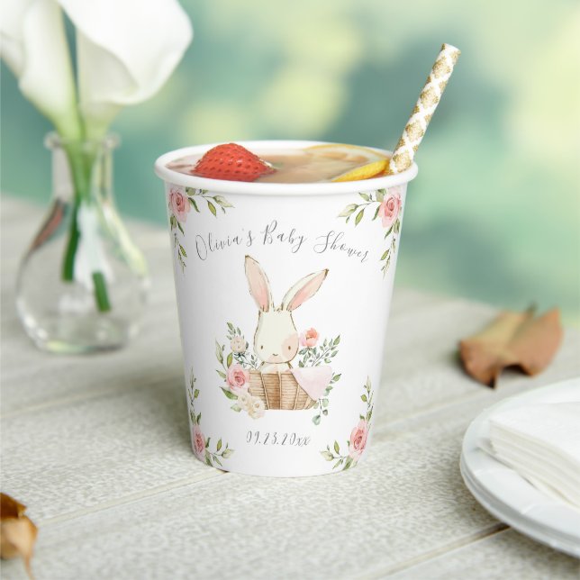 Gobelets En Papier Baby shower lapin de lapin rose (Insitu)