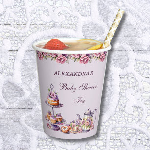Gobelets En Papier Baby shower Lilac Pink Floral Tea Party