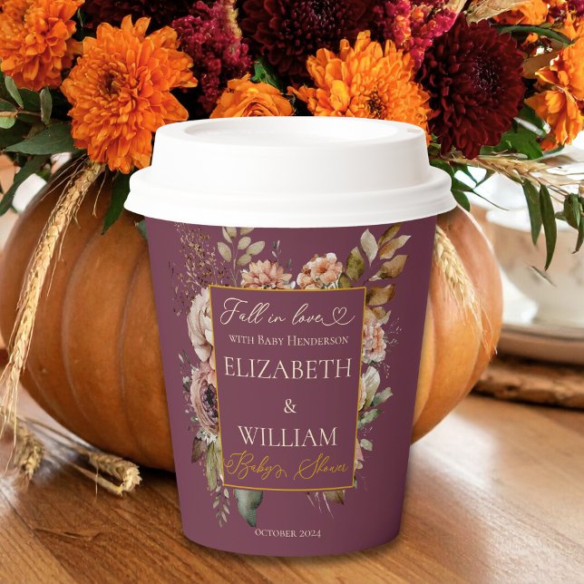 Gobelets En Papier Baby Shower Luxueux Fleurs de Bourgogne Automne (Créateur téléchargé)