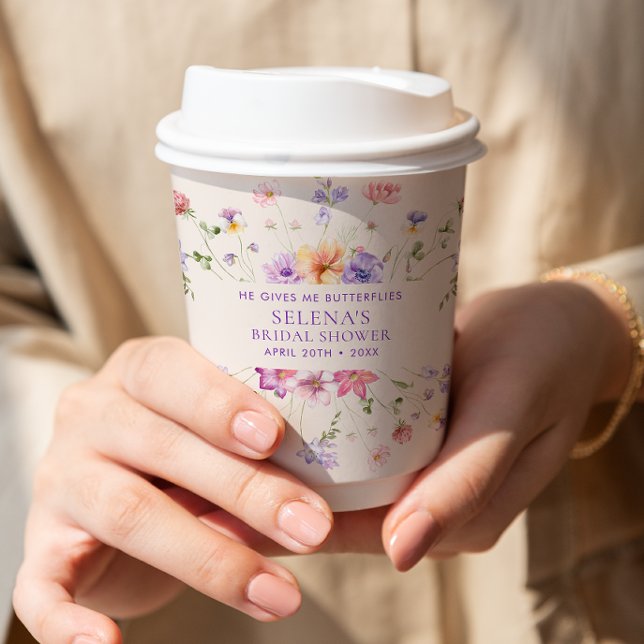 Gobelets En Papier Baby Shower Mariage He Gives Me Purple Butterflies (Créateur téléchargé)