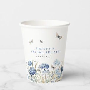 Gobelets En Papier Baby Shower Mariage Hortensias Bleus & Papillons