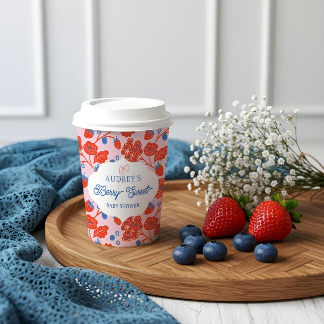 Gobelets En Papier Baby shower mignet aux fraises sucrées (Cute Berry Sweet Strawberry Blueberry Baby Shower Paper Cups)