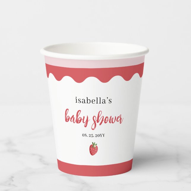 Gobelets En Papier Baby Shower Mignon Fraise (Recto)