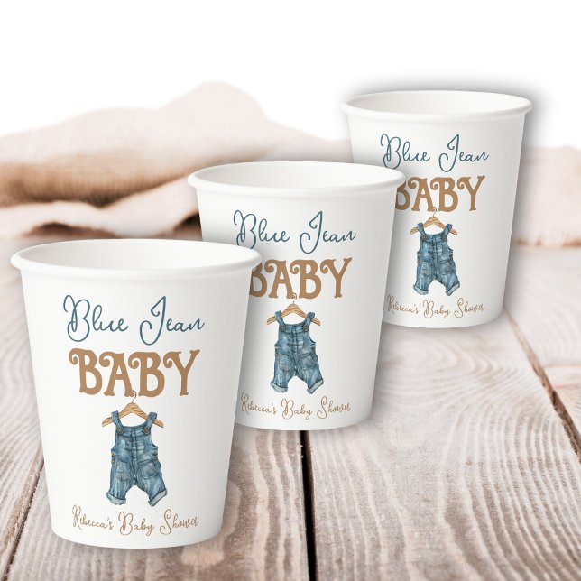 Gobelets En Papier Baby shower moderne Denim Boy Blue Jean (Créateur téléchargé)