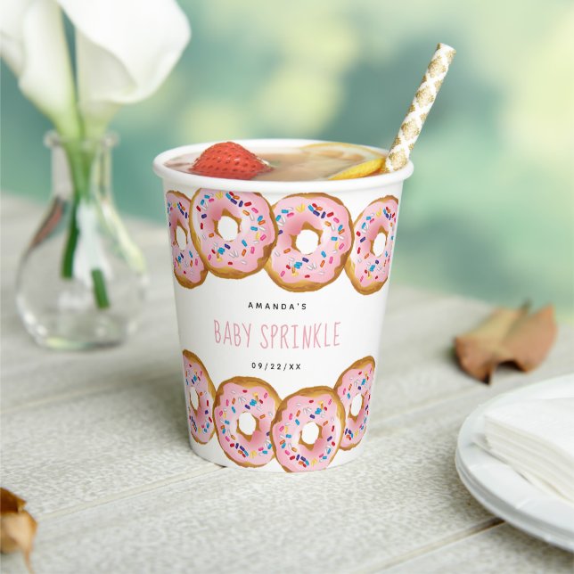 Gobelets En Papier Baby shower moderne Filles de Donut Saupoudrer (Insitu)