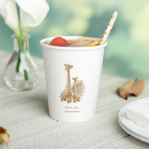 Gobelets En Papier Baby shower Neutral Boho Pampas Grass Giraffe