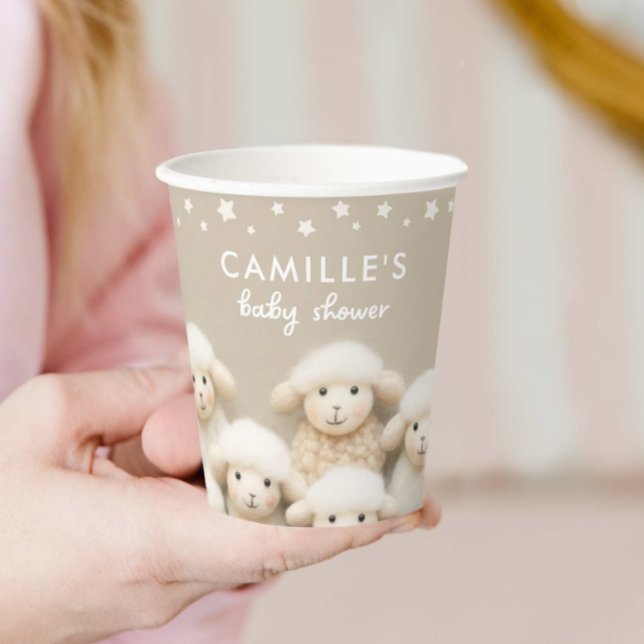 Gobelets En Papier Baby shower neutre pour le sexe des moutons (Little Lamb Baby Shower Paper Cups)