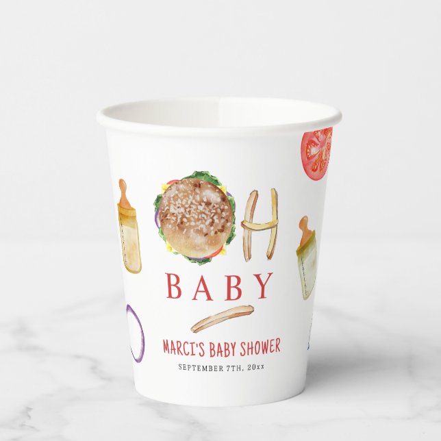 Gobelets En Papier Baby shower Oh Baby Burgers & Bouteilles (Gauche)
