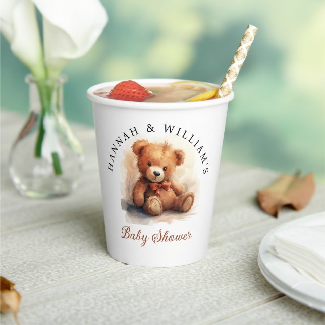 Gobelets En Papier Baby Shower Ours en Peluche Neutre (Insitu)
