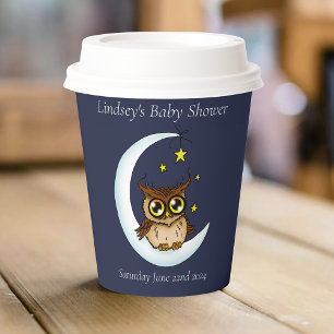 Gobelets En Papier Baby shower Owl Moon Blue Cute Stars