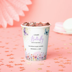 Gobelets En Papier Baby shower papillon pourpre Baby