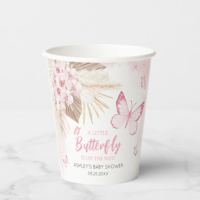 Gobelets En Papier Baby Shower Papillon Rose (Recto)