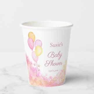 Gobelets En Papier Baby Shower personnalisé Ballon Aquarelle Rose