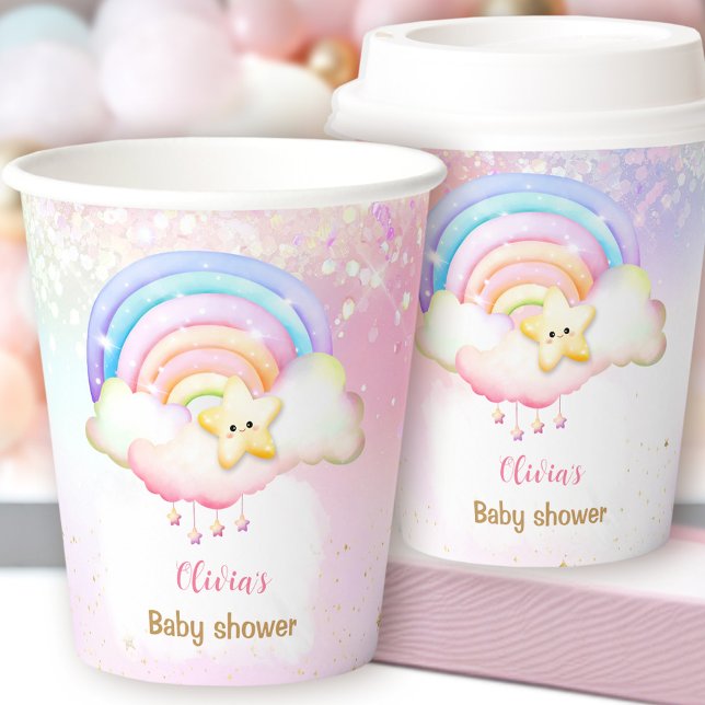 Gobelets En Papier Baby shower Rainbow Little Star Twinkle (Twinkle Little Star Rainbow Baby Shower Paper Cups)