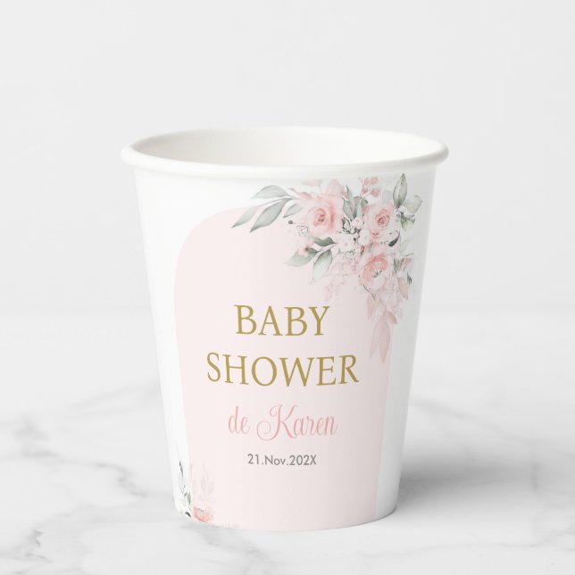 Gobelets En Papier Baby shower rose Floral fille (Recto)