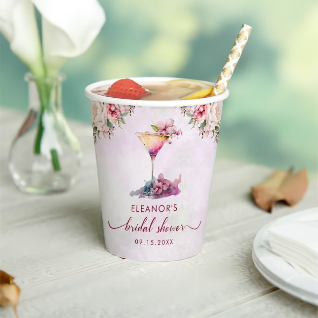 Gobelets En Papier Baby Shower Rose Florale (Créateur téléchargé)