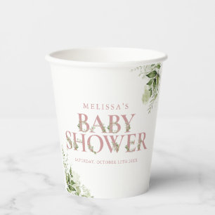 Gobelets En Papier Baby-Shower Rose Poussiéreuse Lettre de Fleurs