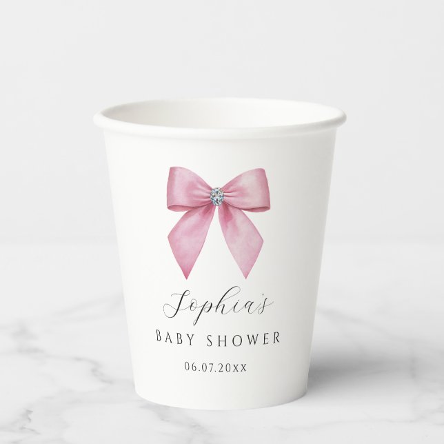 Gobelets En Papier Baby Shower Ruban Rose  (Recto)
